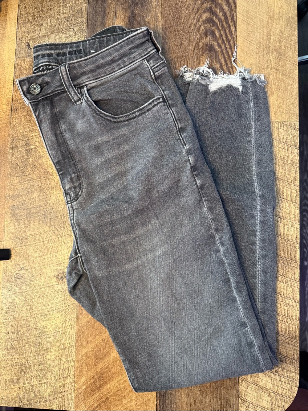 AE Gray Distressed Super High Rise Jeggings